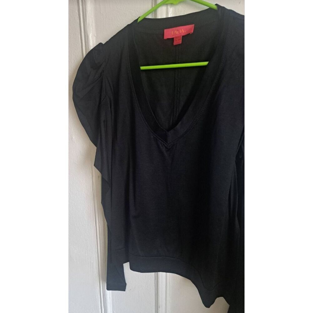 Lavia Womens xlarge longsleeve lightweight puff sleeve blouse top black - Picture 3 of 7